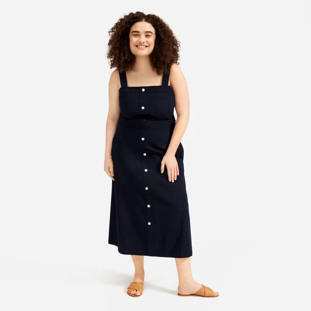 Everlane The Cotton Weave Picnic Dress in Navy
